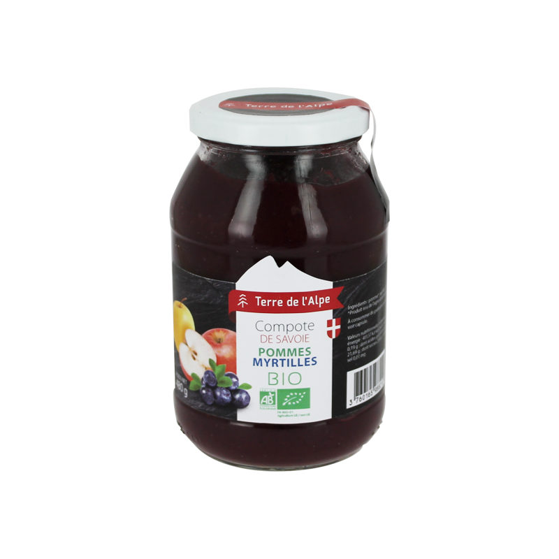 Compote de Savoie Pomme Myrtille Bio Le pot de 480g TERRE DE L'ALPE Compote de Savoie Pomme Myrtille Bio Le pot de 480g TERRE DE L'ALPE