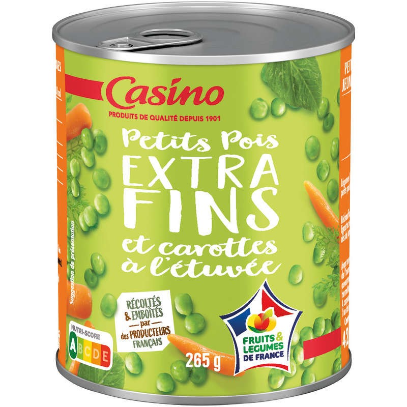 CASINO Petits pois et carottes extra-fins 265g CASINO Petits pois et carottes extra-fins 265g