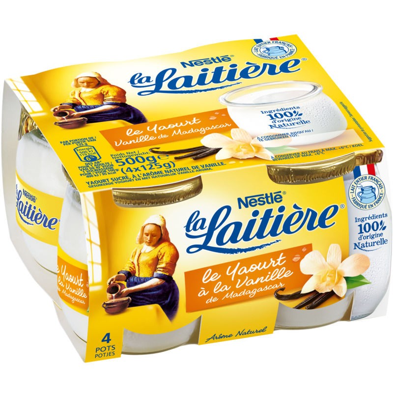 NESTLE La Laitière - Yaourt vanille - pot verre 4x125g NESTLE La Laitière - Yaourt vanille - pot verre 4x125g