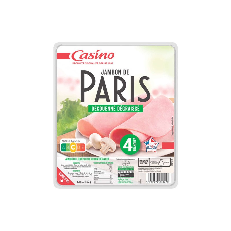 CASINO Jambon de Paris supérieur - 4 tranches - 160g CASINO Jambon de Paris supérieur - 4 tranches - 160g
